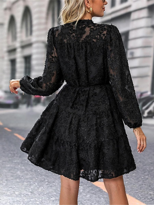 Women's Lace Dress Mini Dress Belted Formal Stand Collar