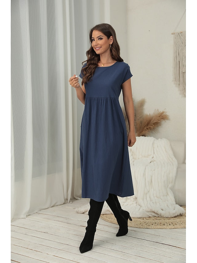 Women's ArmyGreen Black White Summer Spring Midi Dress Faux