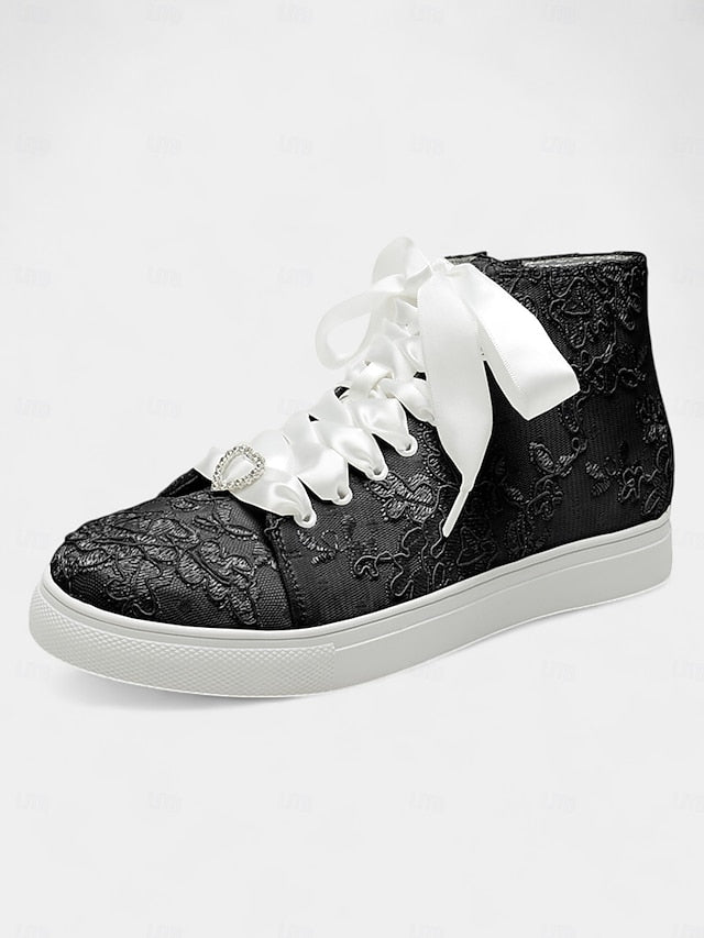 Sneakers Satin with Laces Ribbon Women's Wedding Ivory Lace