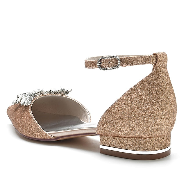 Rhinestone Satin with White Design Flats – Floral Women's