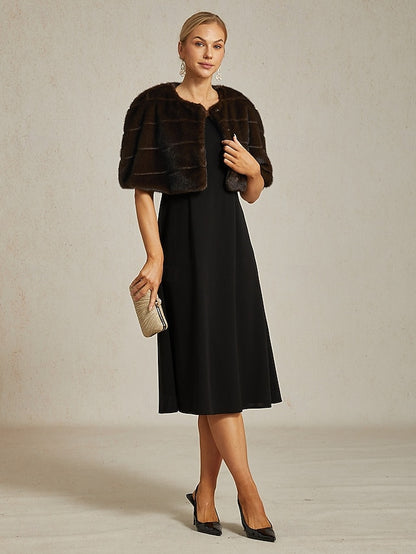 Faux Fur Wrap Women's Cocktail Brown Shrug Formal Party