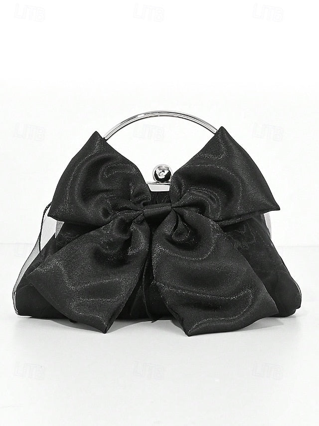 Evening – Bag Women's Elegant Bow Satin Pearl Clutch
