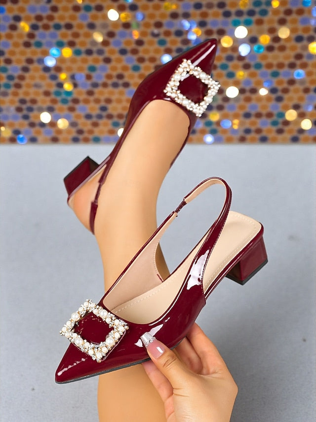 Pumps Patent Slingback Purple Women's Pointed Leather Toe -