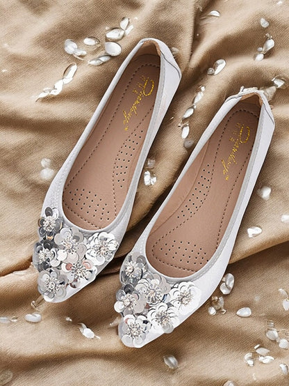 Floral Flats Embellished Foldable Comfortable Women's –