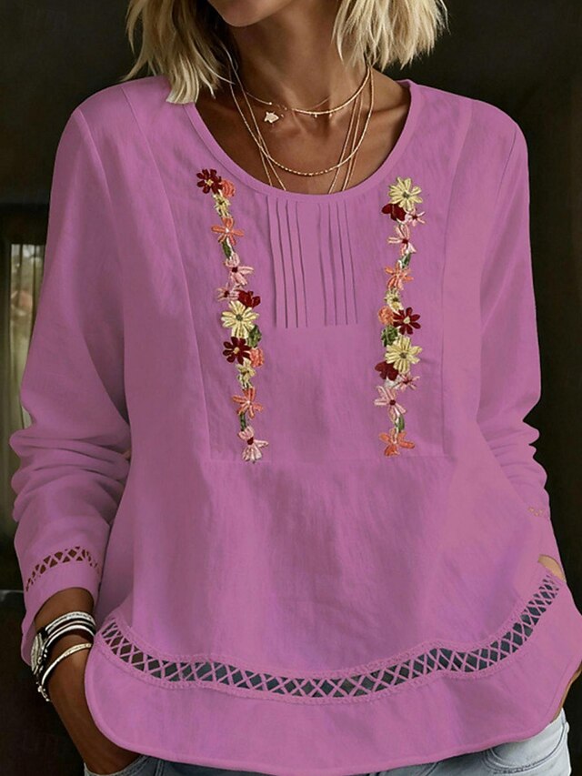 Women's Blouse Dressy Tops Ruched Patchwork Embroidered