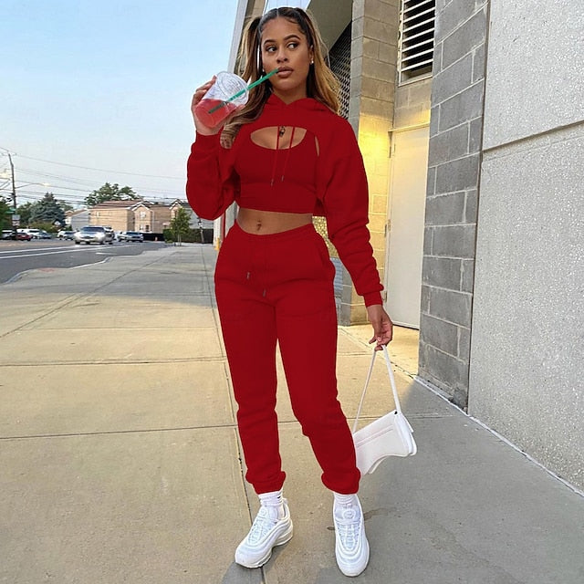 Women's Pants Sets Sleeveless Long Sleeve Round Neck Hooded