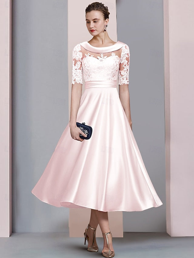 A-Line Tea Length Party Dress Cocktail Dress Wedding Guest Dress
