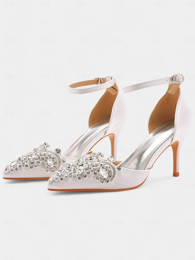 Green Pointed Heels Satin Emerald – Strap Women's Ankle