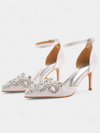 Green Pointed Heels Satin Emerald – Strap Women's Ankle