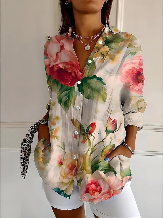 Women's Shirt Linen Like Breathable Lightweight Button Down