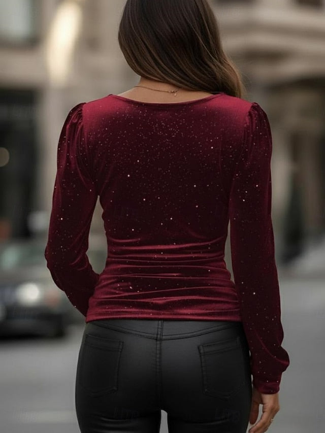 Women's Shirt Elegant Satin Top Blouse Ruched Solid Color