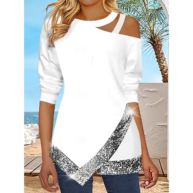 Women's Blouse Sequins Patchwork Solid Color Stylish Casual