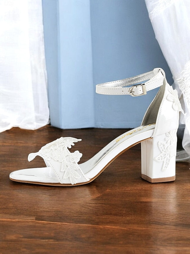 Bridal White for Lace with - Open-Toe Ankle Strap Heels Women