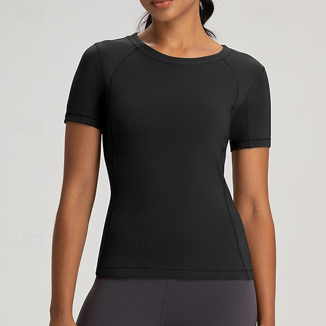 Women's Yoga T-shirt Workout Tops Round Neckline Breathable