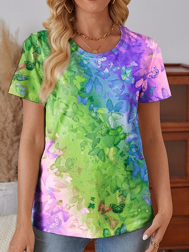 Women's T Shirt Gradient Casual Short Sleeve Round Neck