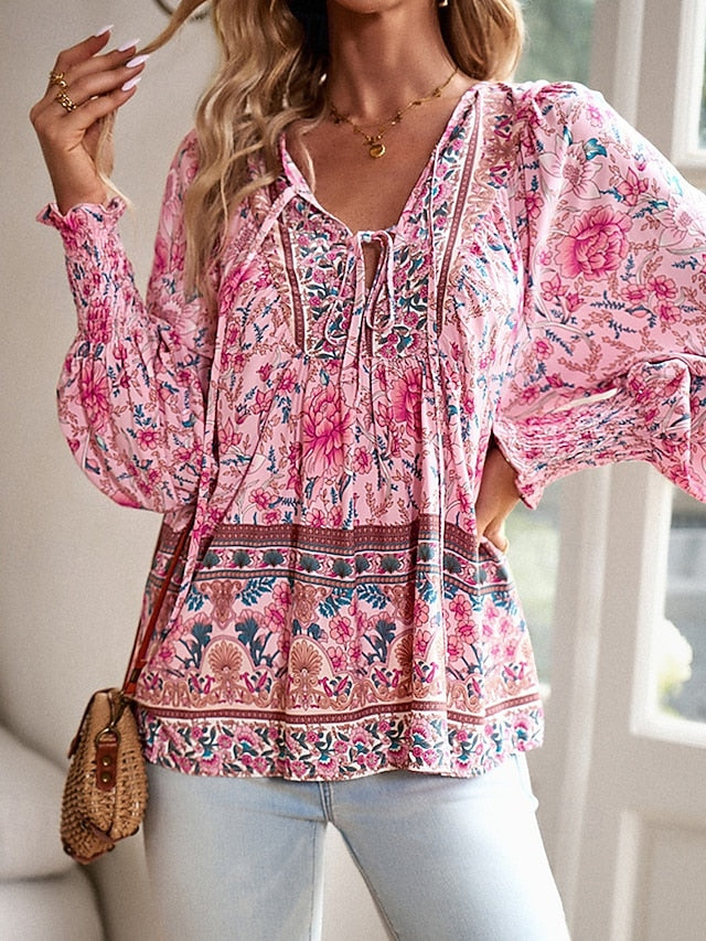 Women's Shirt Boho Shirt Summer Tops Print Flower Daily