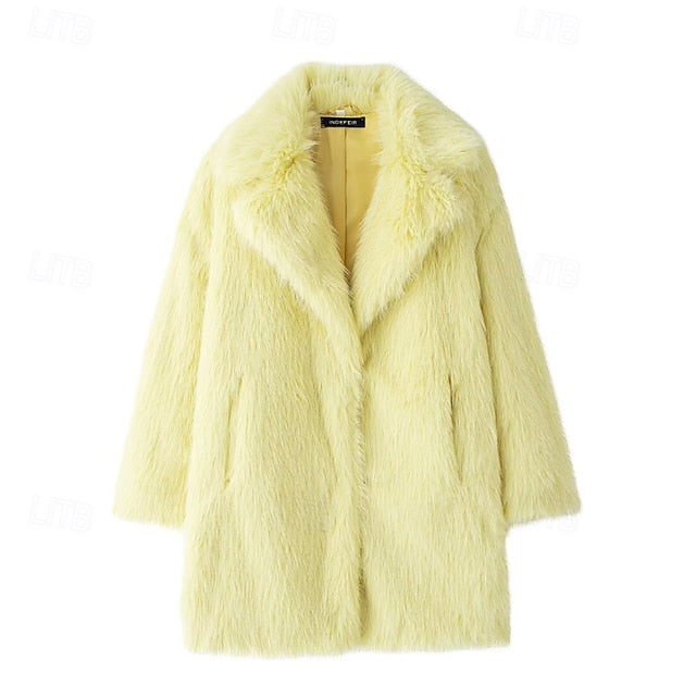 Fur Furs Comfortable Women's Pocket Warm Coat Faux