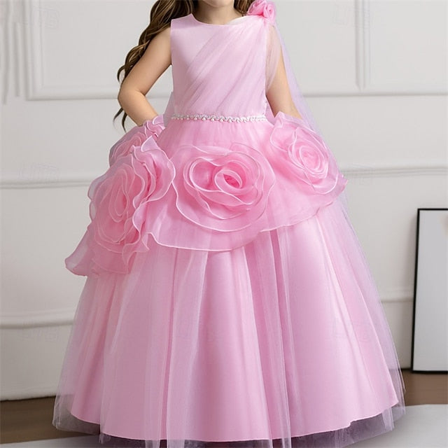 Party Cosplay Solid Dress Girls' Color Kids