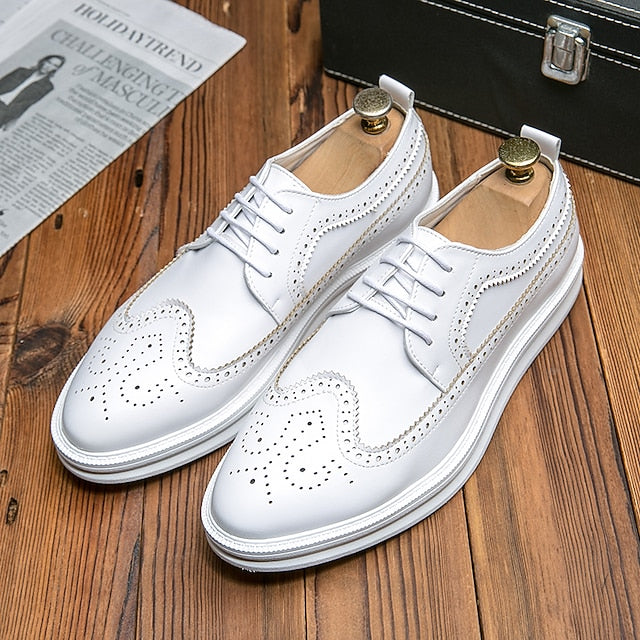 Derby Lace-Up - Brogue Leather Stylish Men's White Shoes
