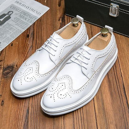Derby Lace-Up - Brogue Leather Stylish Men's White Shoes
