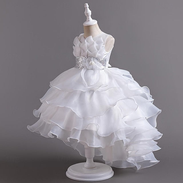 Girls' Party Solid Dress Kids Sequin Flower Color