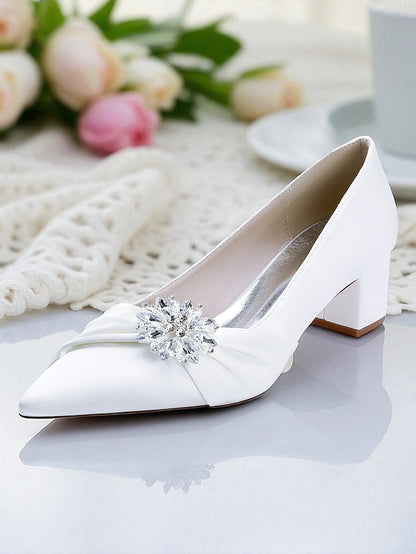 Crystal with Low Women's Pumps Heel White Block
