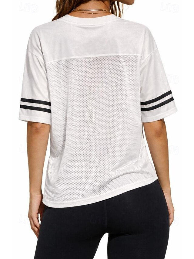 Women's Oversized Sports T-Shirt Y2K Color Block Cut Out