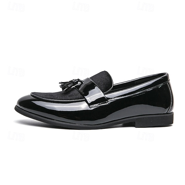 Black Tassel Leather Faux Men's Patent – Loafers Velvet