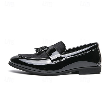 Black Tassel Leather Faux Men's Patent – Loafers Velvet