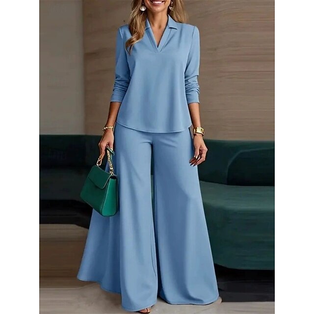 Women's Pants Sets Bolero Top Long Sleeve V Neck Solid
