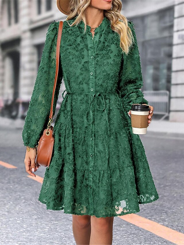 Women's Lace Dress Mini Dress Belted Formal Stand Collar