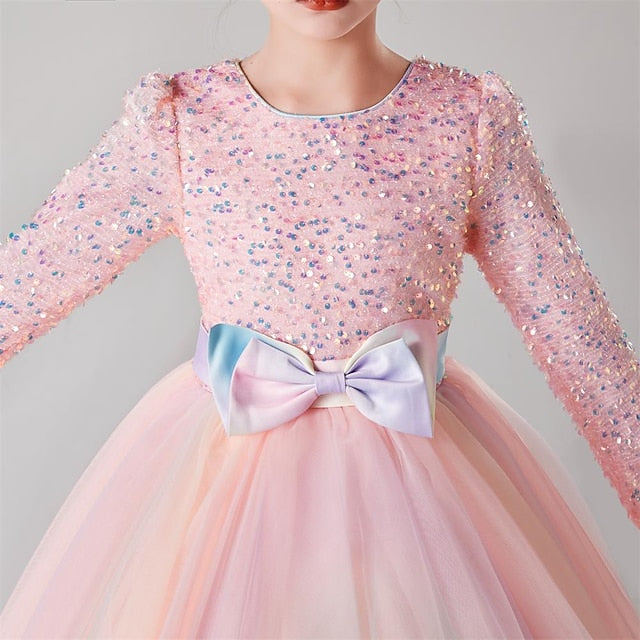 Solid Flower Girls' Color Dress Girl Long Kids Party