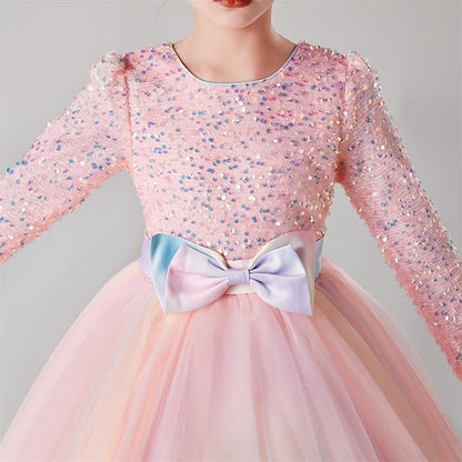 Solid Flower Girls' Color Dress Girl Long Kids Party