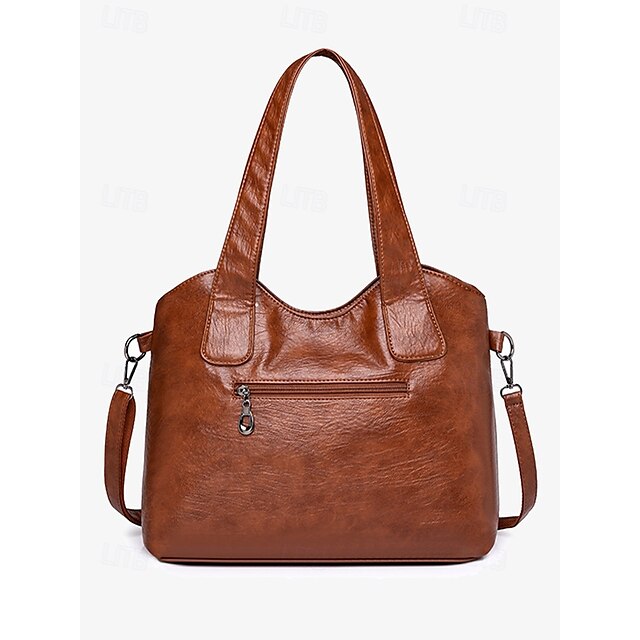 Brown Faux Bag Women's Leather Tote with Vintage Dual
