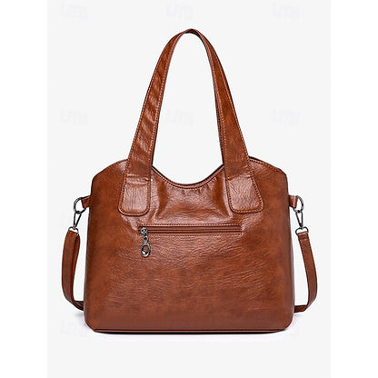 Brown Faux Bag Women's Leather Tote with Vintage Dual