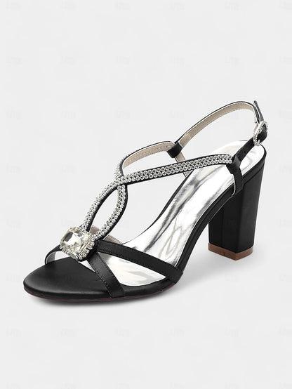 Rhinestone Sandals Blue Royal Satin – Elegant Women's