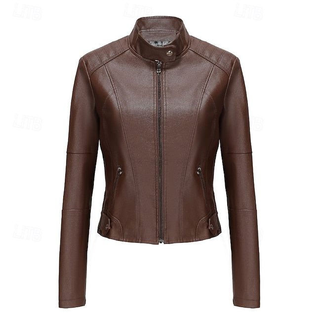 Comfortable Leather Zipper Pocket Jacket Faux Women's