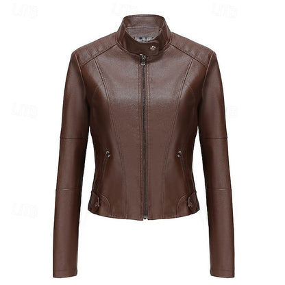 Comfortable Leather Zipper Pocket Jacket Faux Women's