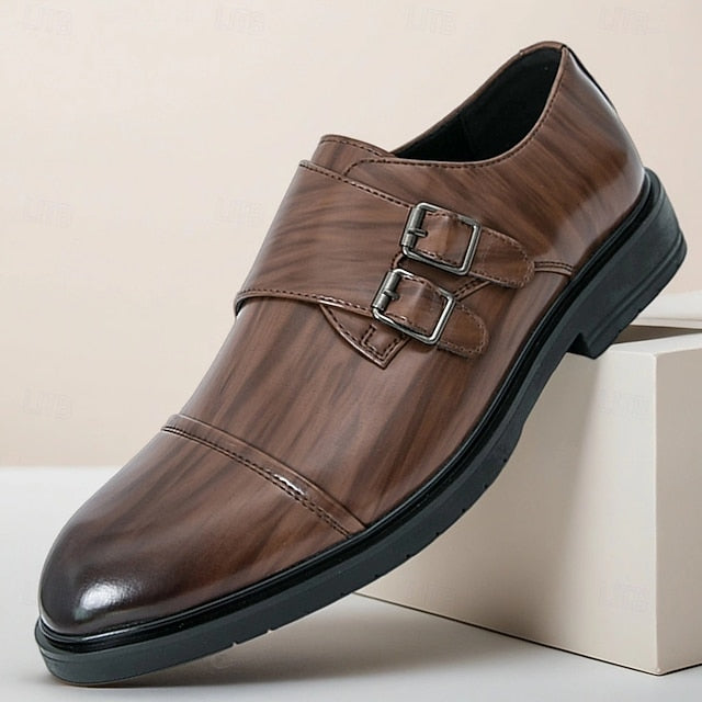 Strap Leather Shoes Double Men's Monk Brown Faux