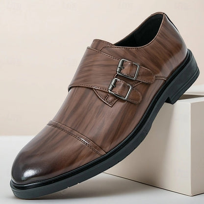 Strap Leather Shoes Double Men's Monk Brown Faux