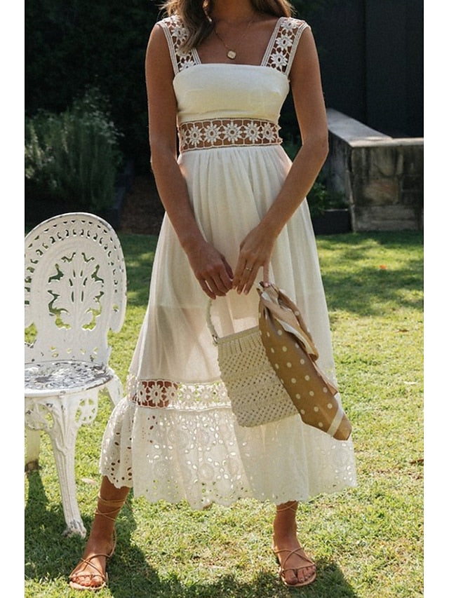 Women's Midi Dress White Dress Graduation Dress Elegant