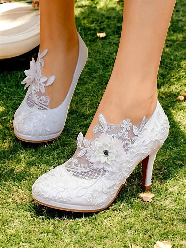 High Heel Floral – White Lace Shoes Bridal Embellishments with