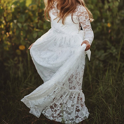 Girls' Solid Kids Colored Flower Long Dress Girl