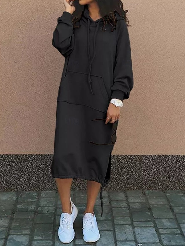 Women's Hoodie Dress Midi Dress Shift Dress Casual Outdoor