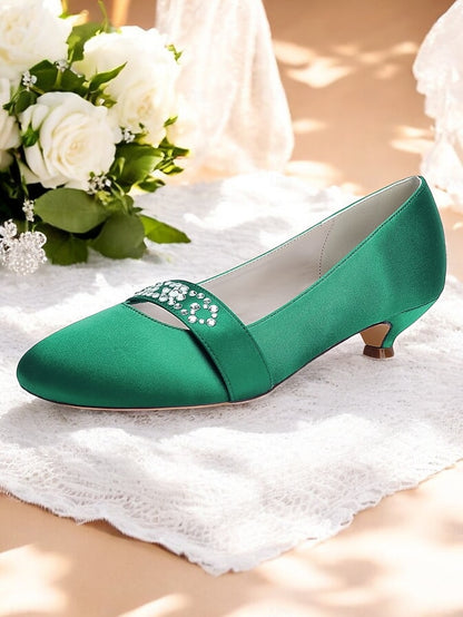 Blue Heels with Women's Rhinestone Kitten Satin