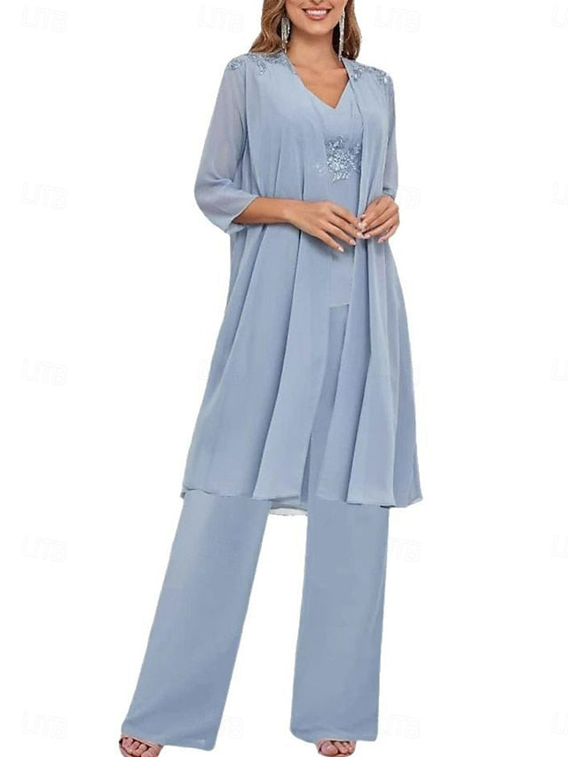 Dress Guest Simple Wedding the of Piece Bride Mother V Elegant 3