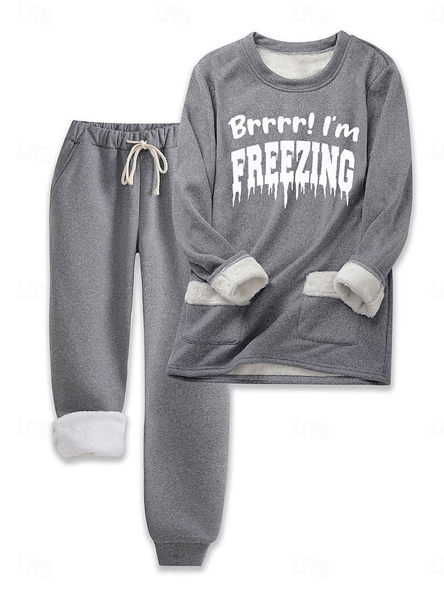 Women's Pajamas Set Fleece Lined 2 Pieces Sweatshirt