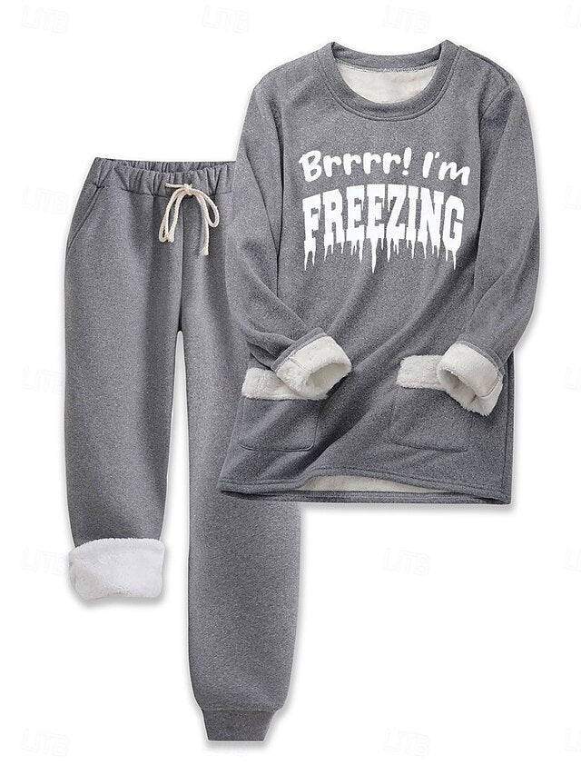Women's Pajamas Set Fleece Lined 2 Pieces Sweatshirt