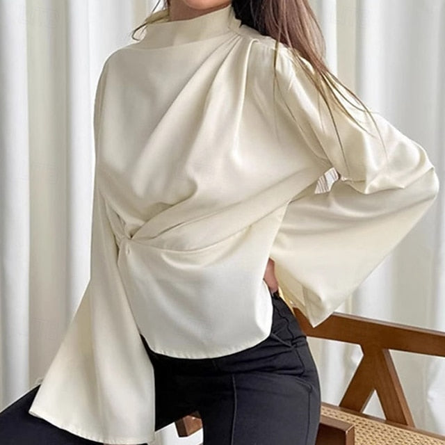 Women's Shirt Elegant Satin Top Dressy Tops Patchwork Tunic