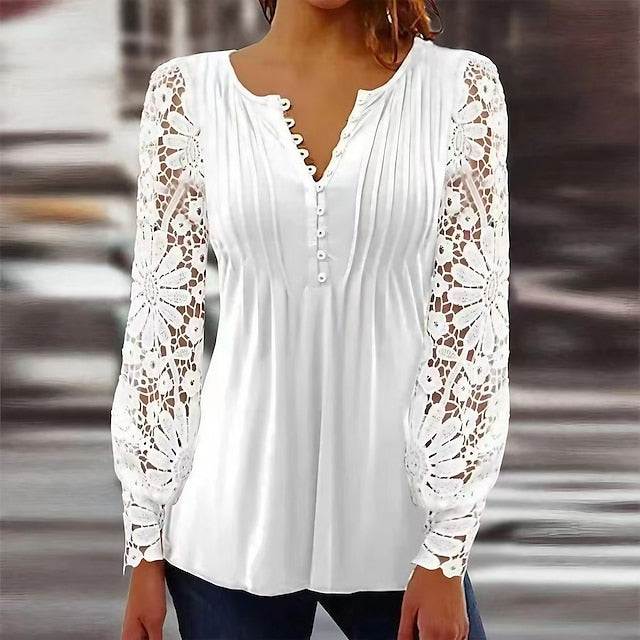Women's Cotton Lace Shirt Blouse Dressy Tops Elegant